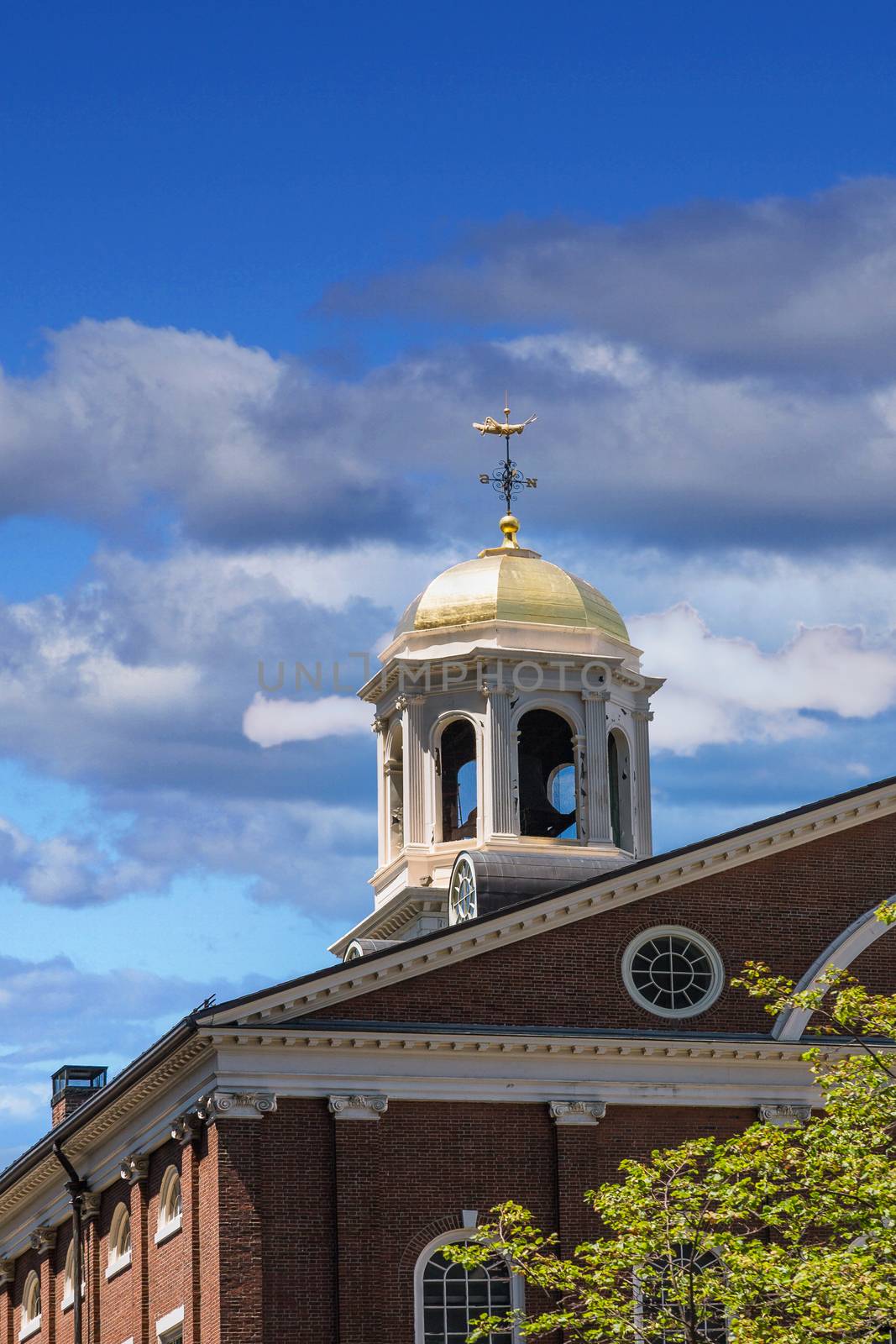 Gold Dome on Boston Bell Tower under Nice Sky