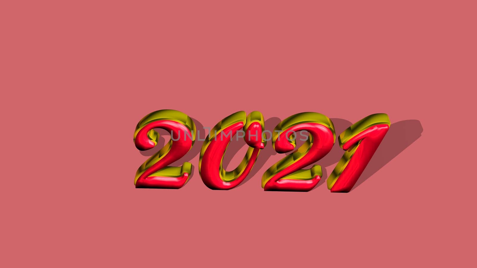 3D pure golden, solid shining text "2021" with pink background. by Photochowk