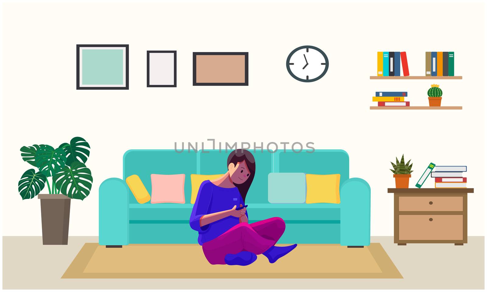 a girl is playing game at home by aanavcreationsplus