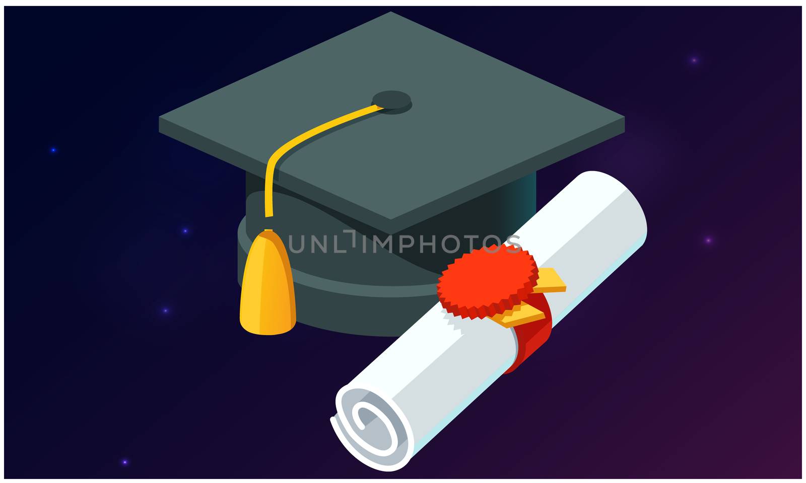 mock up illustration of graduation cap and certificate on abstract backgrounds