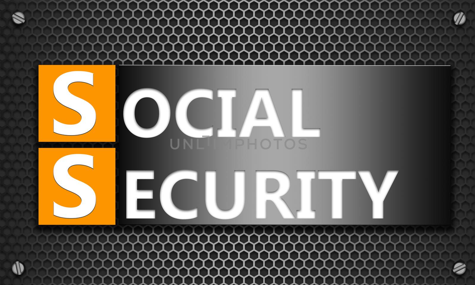 Social security concept on mesh hexagon background, 3d rendering