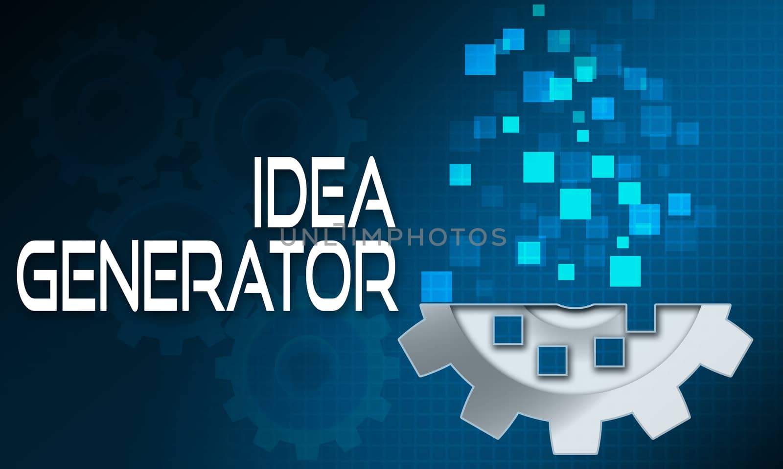 Idea generator with blue digital cogwheels by tang90246