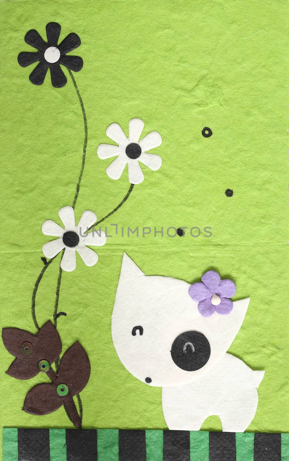 papercraft Dog with flower in green background by piyato