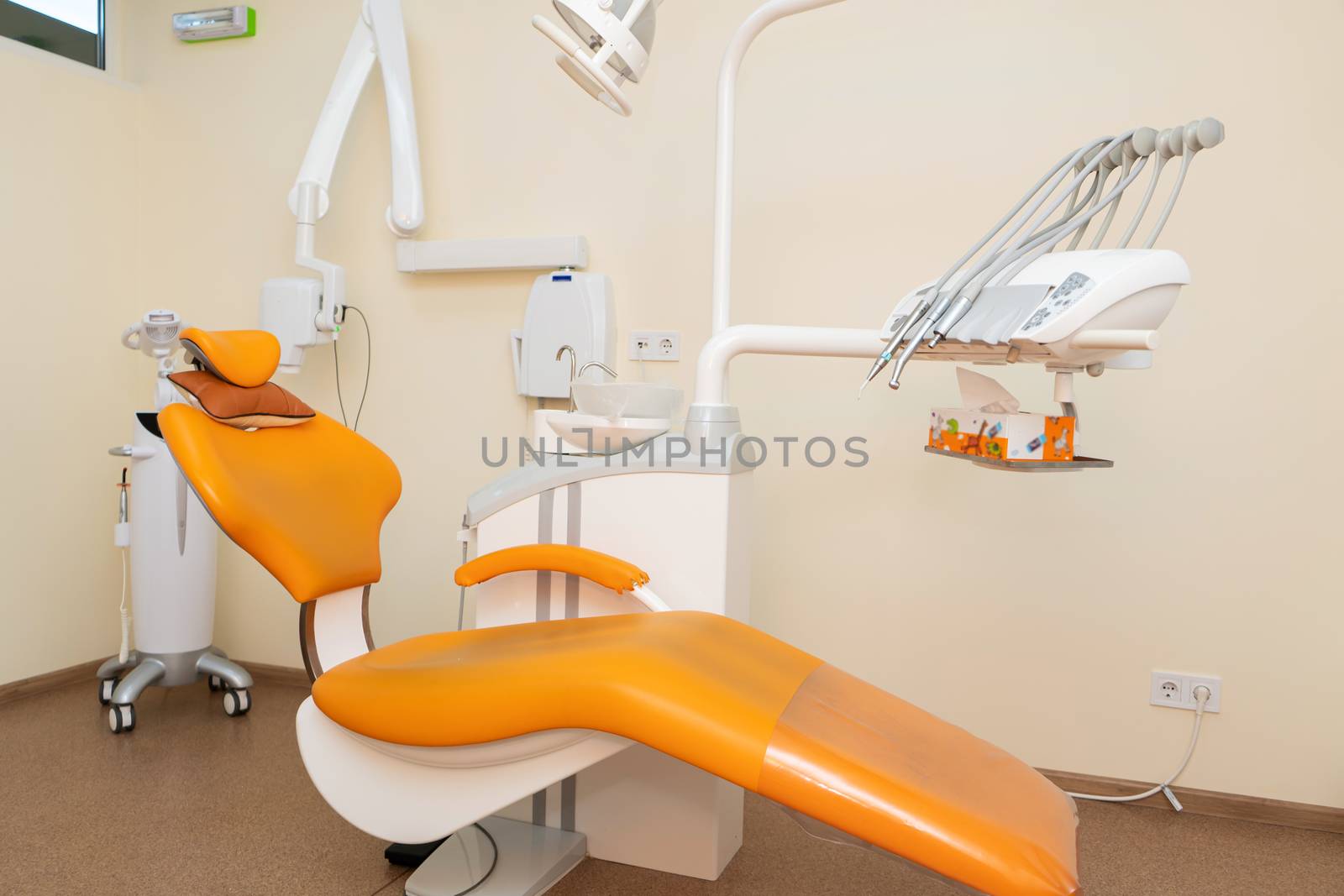 Interior stylish modern dentist office in orange style. by Try_my_best