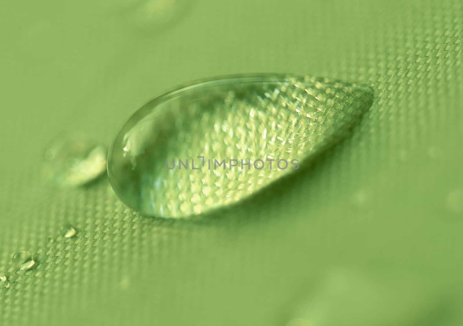 Close-up of a drop of water on a green background. by TEERASAK