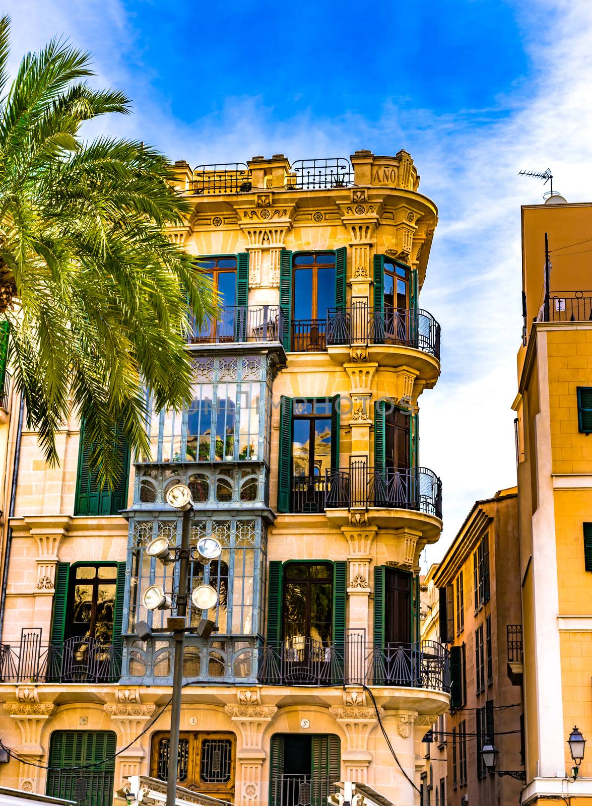 Beautiful old building in Palma de Mallorca historic city center, Spain Balearic islands