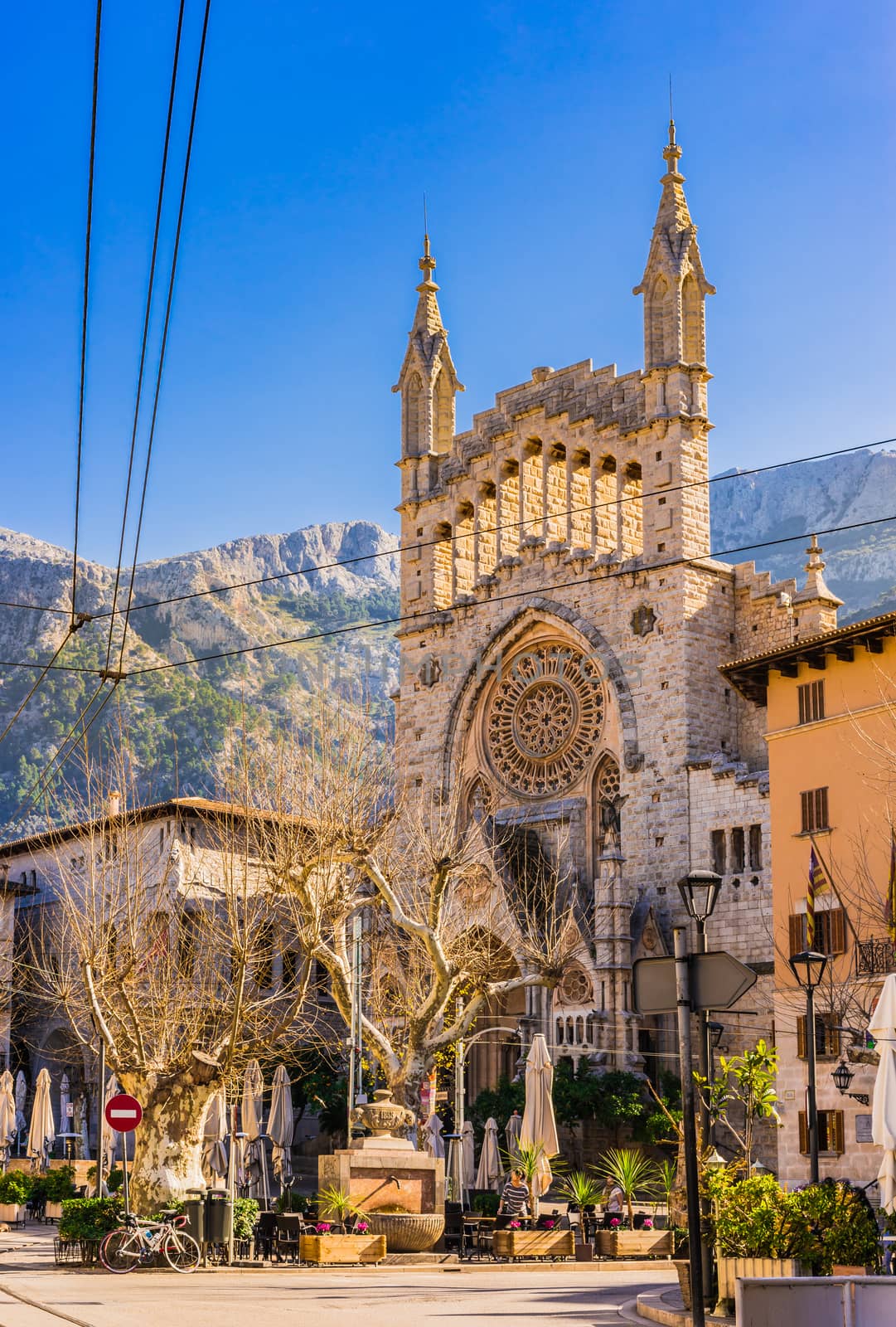 Beautiful view of Sant Bartomeu church in Soller on Mallorca island, Spain