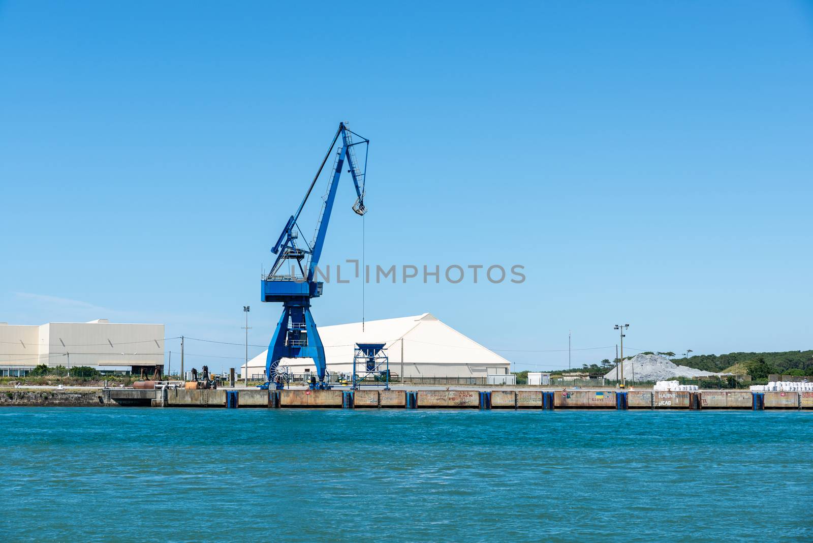 Blue crane at Bayonne Port on the Adour River in France