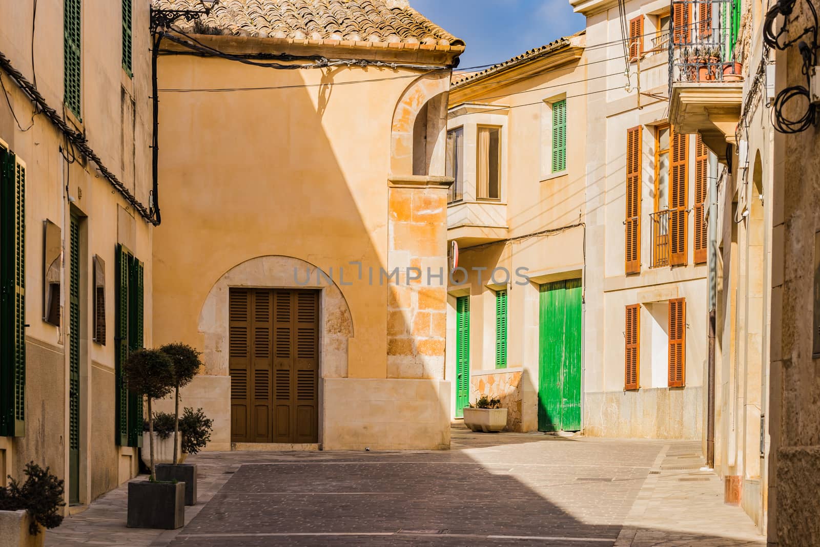 Street in the old mediterranean town of Santanyi on Majorca island, Spain