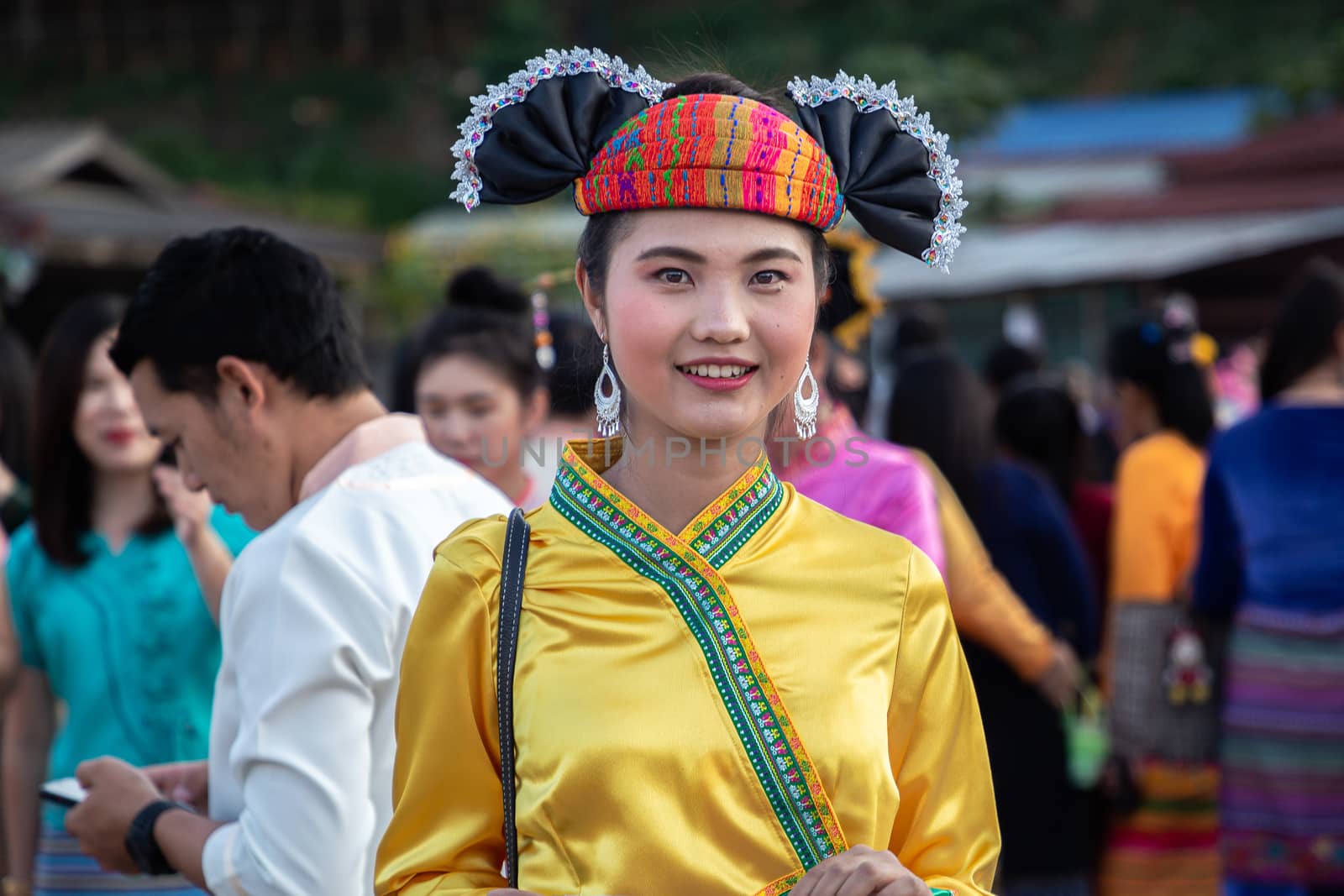 Thoet Thai, Chiang Rai - THAILAND, November 27, 2019 : Beauty woman of Shan or Tai Yai (ethnic group living in parts of Myanmar and Thailand) in tribal dress on Shan New Year celebrations.