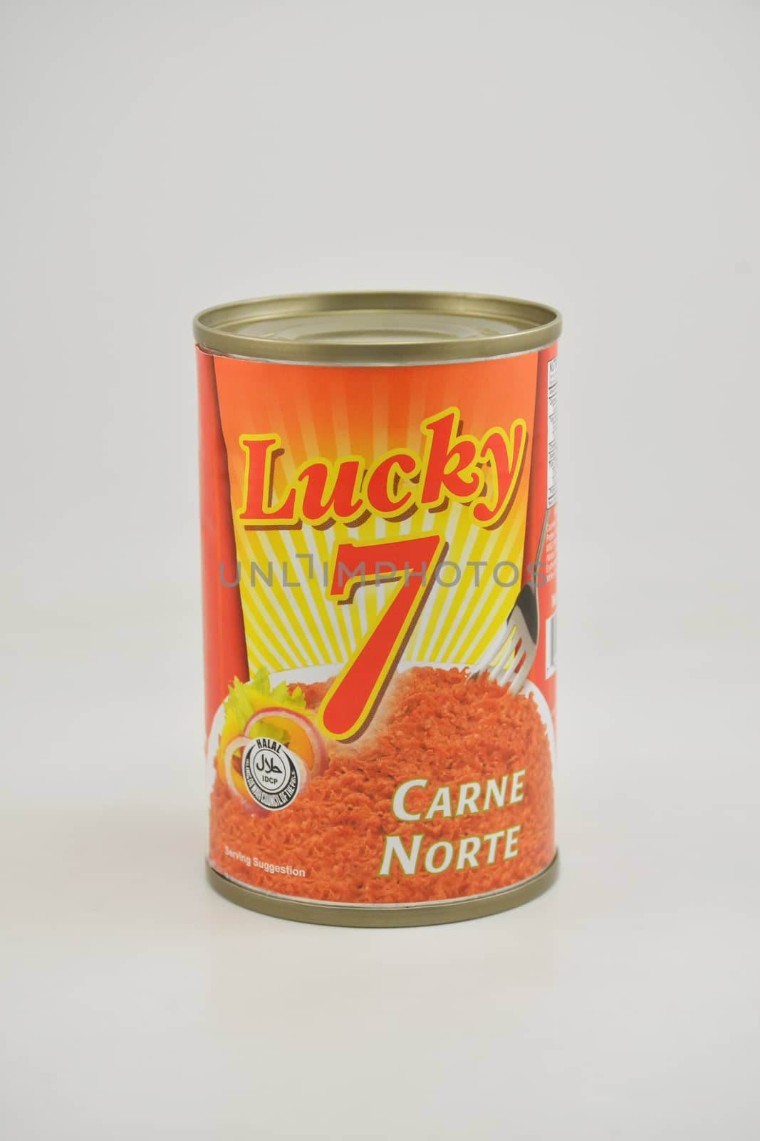 MANILA, PH - JUNE 26 - Lucky 7 carne norte corned beef can on June 26, 2020 in Manila, Philippines.