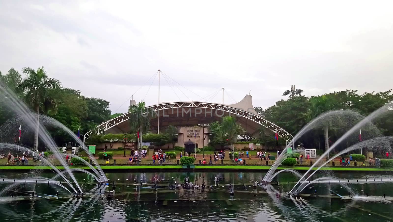 Open air auditorium and water fountain at Rizal park in Manila,  by imwaltersy