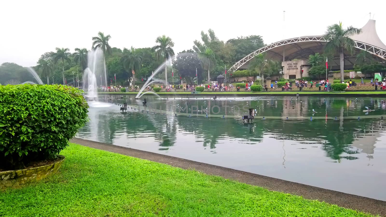 Open air auditorium and water fountain at Rizal park in Manila,  by imwaltersy