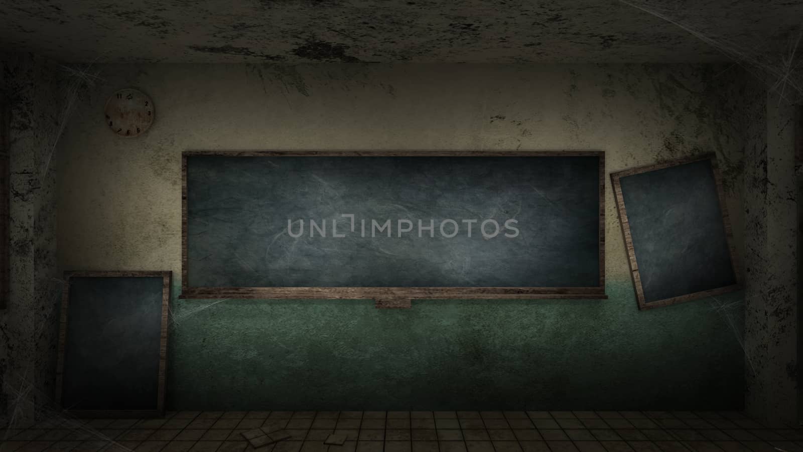 horror and creepy classroom in the school. 3D rendering by anotestocker
