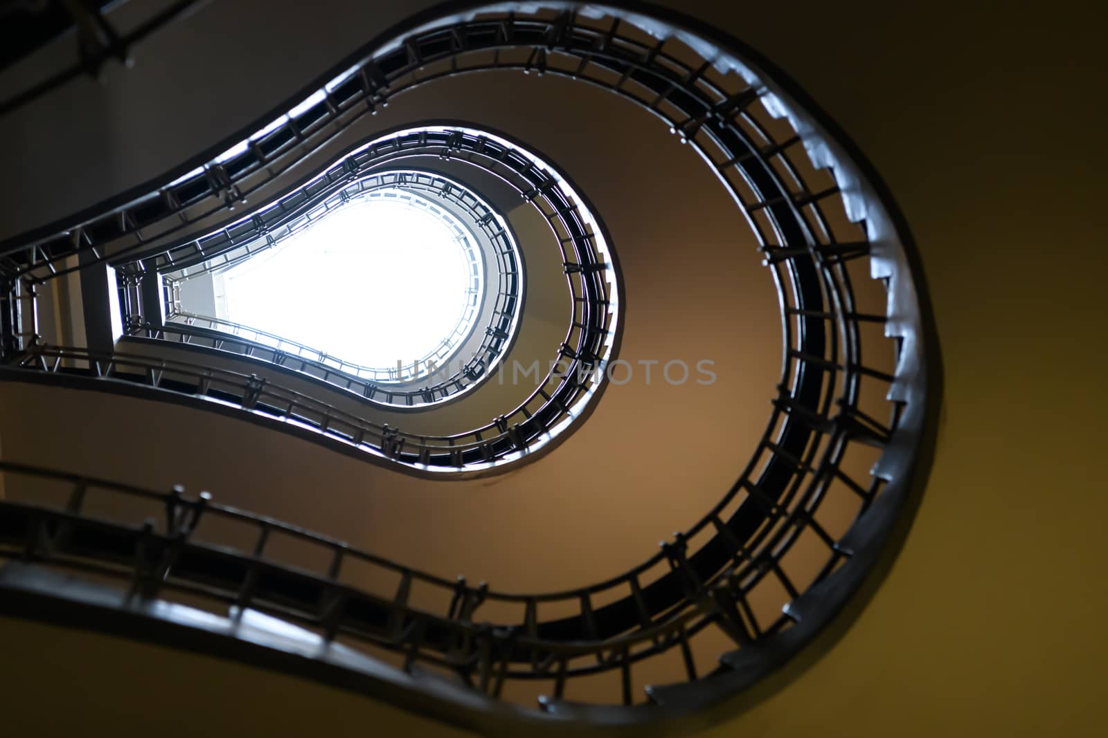 Spiral staircase to a light bulb shaped roof in Prague
