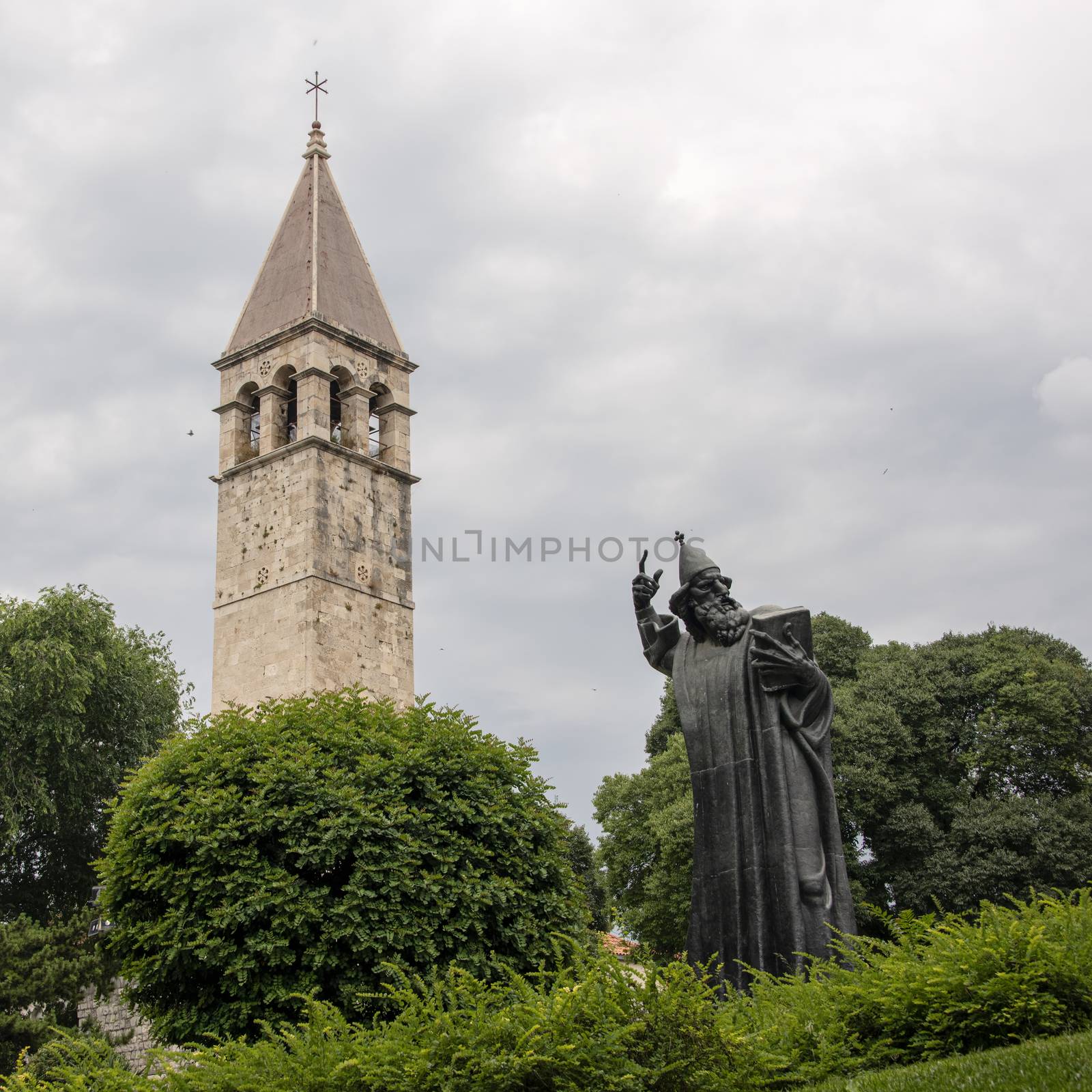 Croatia, Split - June 2018:The hand from  Ivan Mestrovic’s sculpture of Gregory of Nin (Grgur Ninski). Gregor stands watch at the Golden Gate to the Diocletian's Palace 
