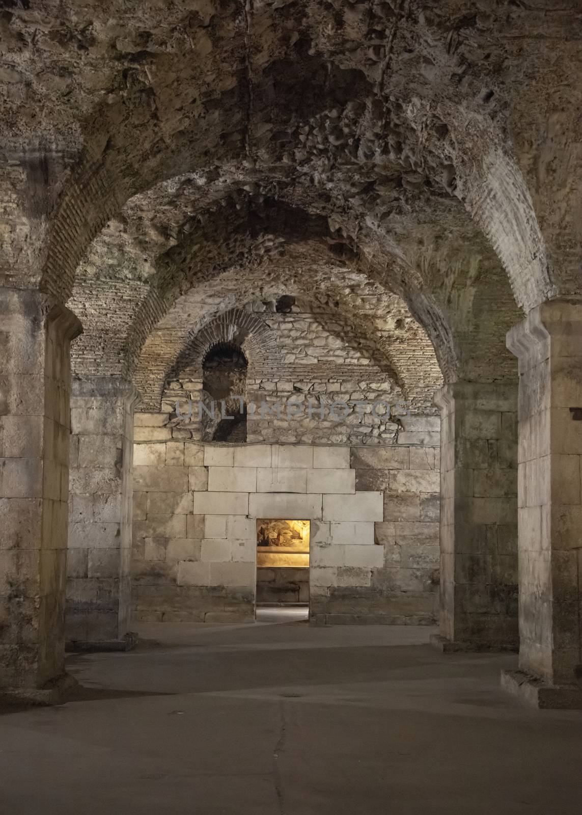 Croatia, Split - June 2018: Roman Emperor Diocletian Palace Catacombs In Split. Used as a filming location for Game of Thrones TV series