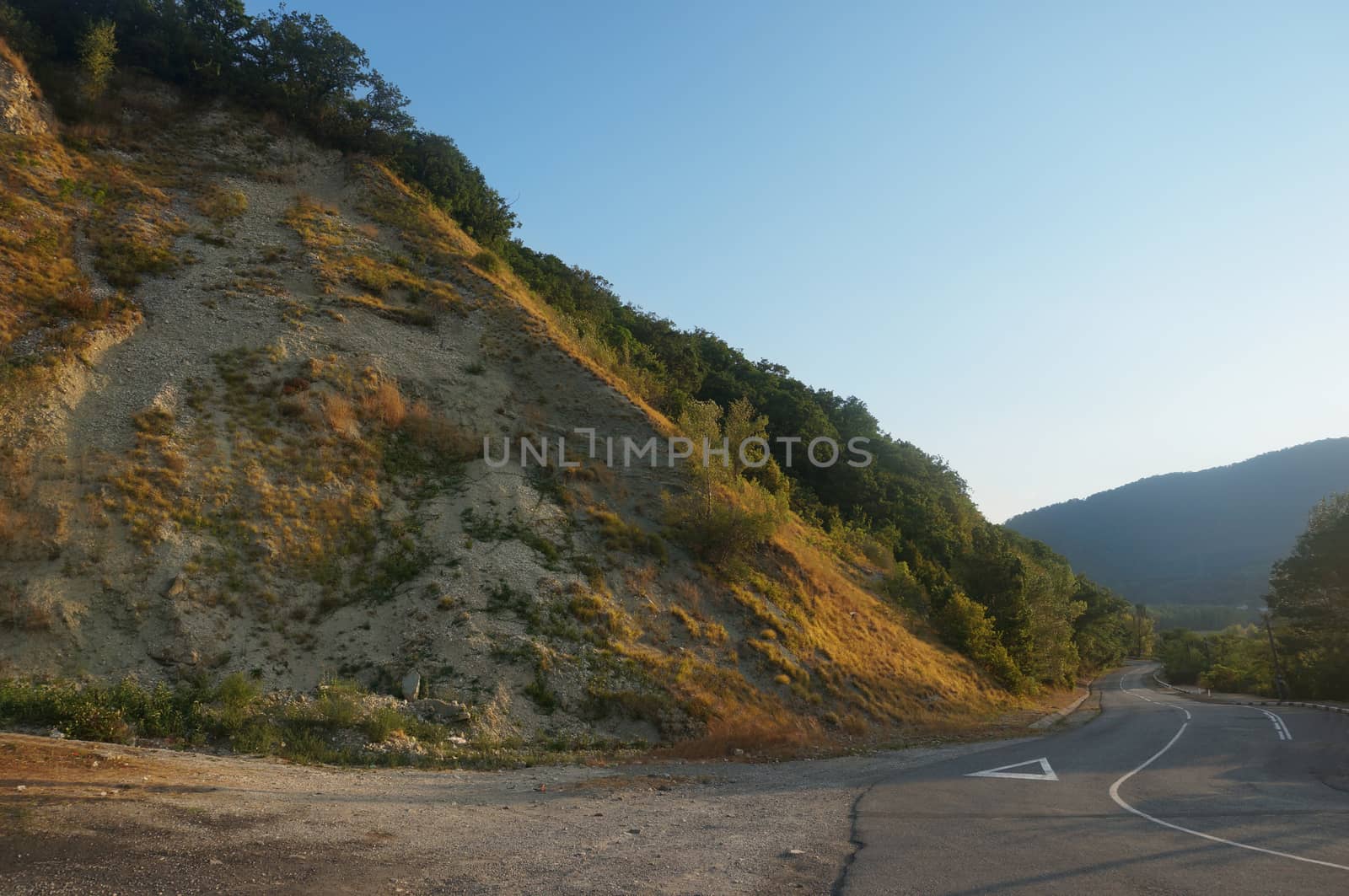 Mountain road in the morning in the Caucasus