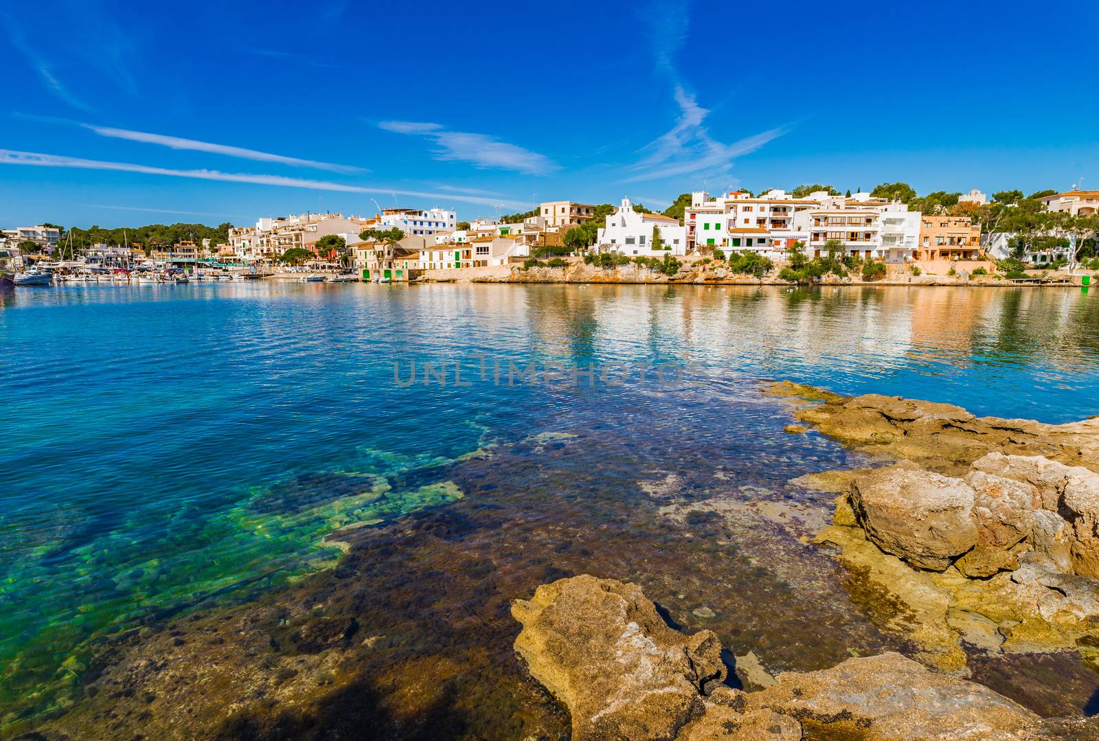 Beautiful coastline of Porto Petro harbor on Mallorca island, Spain Mediterranean Sea