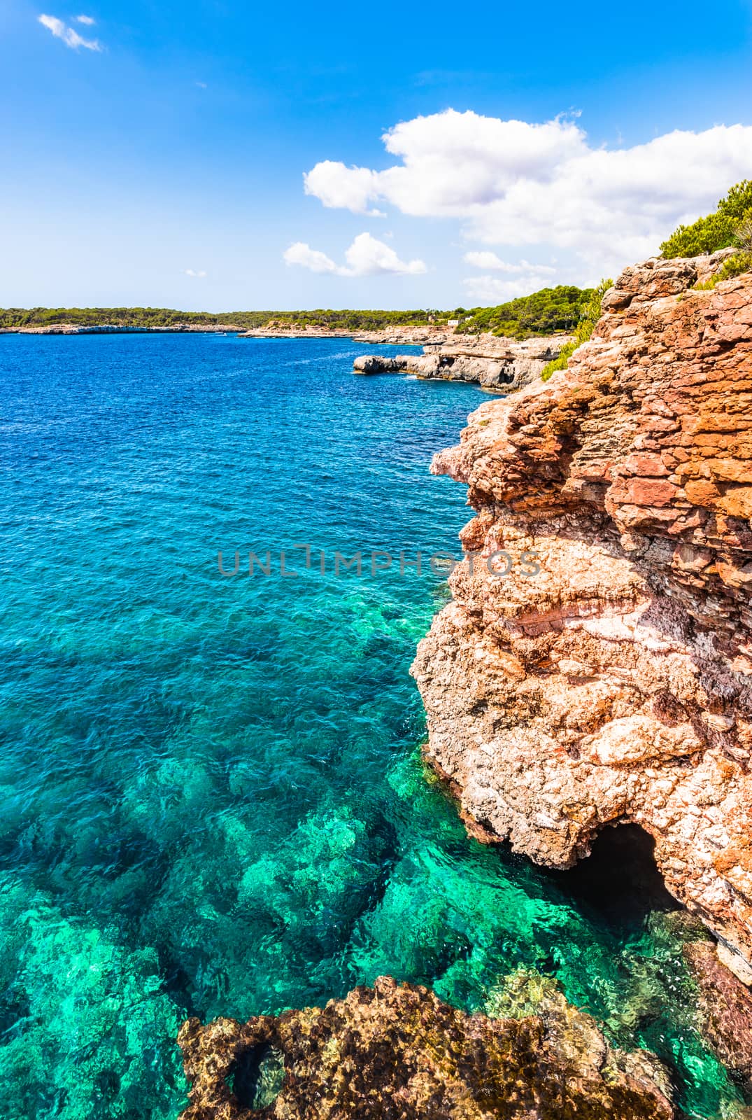 Rocky coastline on Mallorca island, Spain Mediterranean Sea