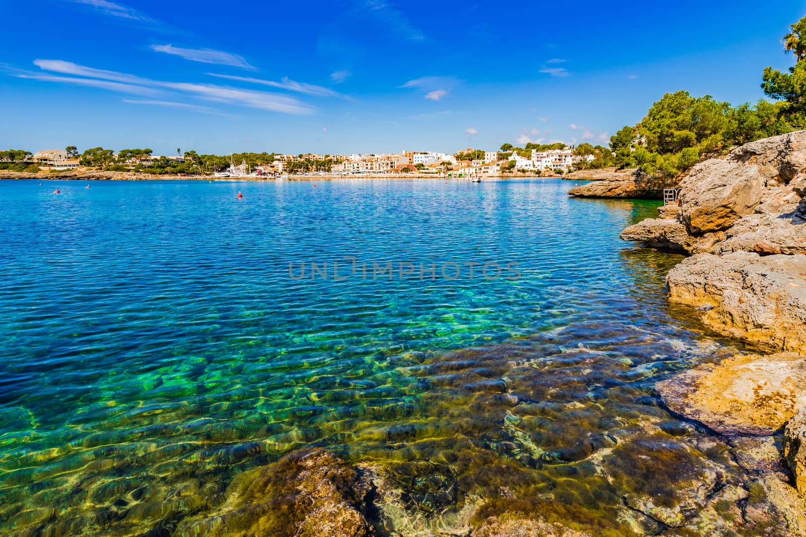 Spain Majorca island, beautiful coast view of Porto Petro, Balearic Islands