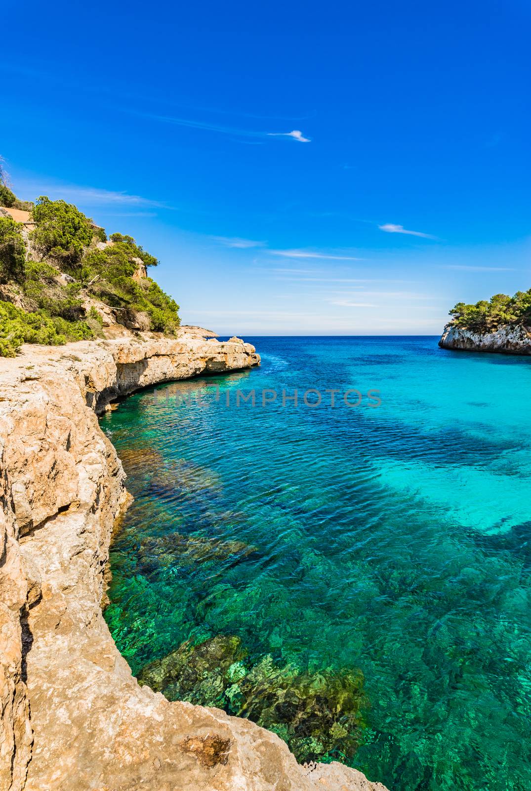 View of the beautiful seaside of Cala Llombards bay, Spain Balearic islands, Mediterranean Sea