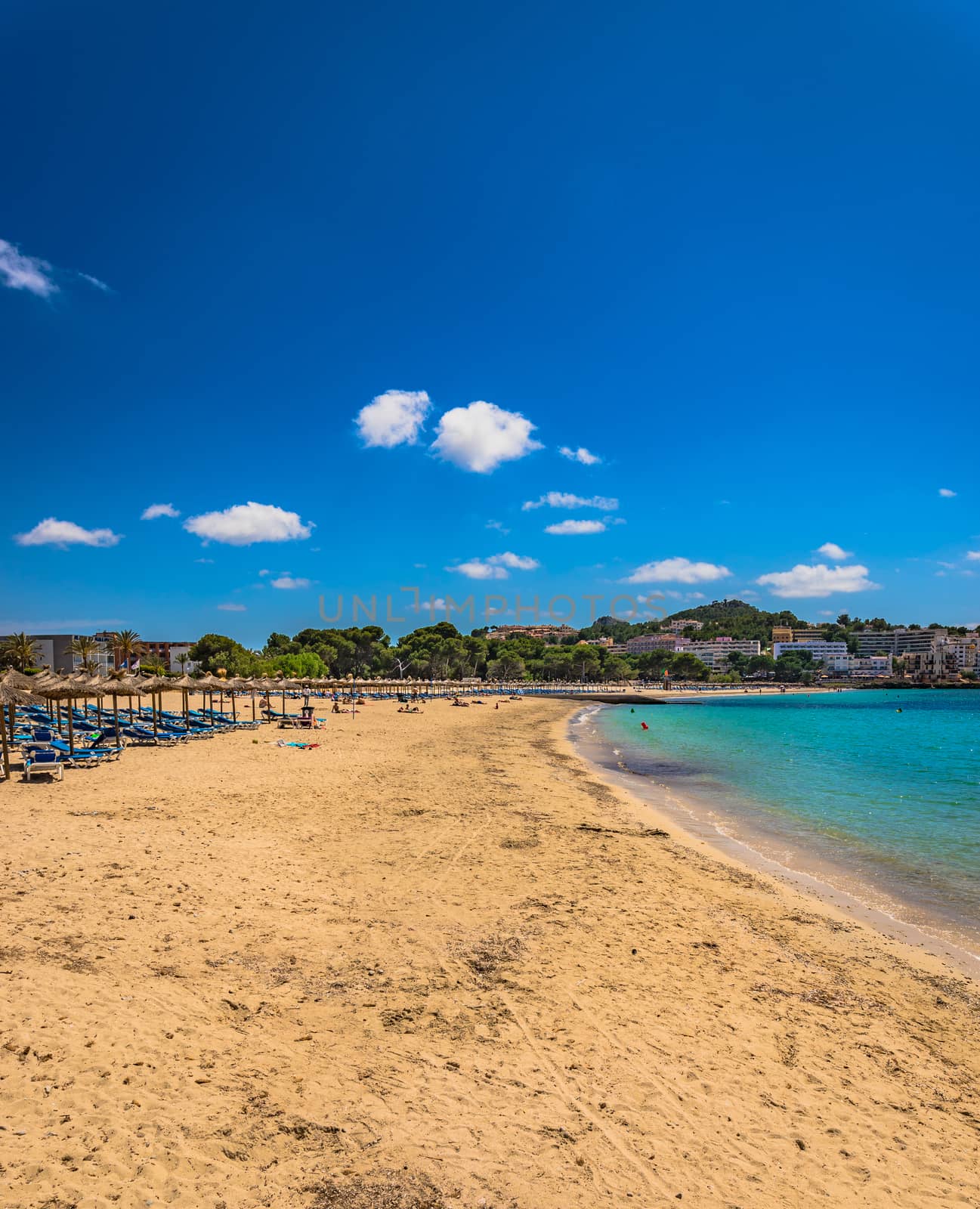 Sand beach in Santa Ponca, beautiful bay coast on Mallorca island, Spain Mediterranean Sea