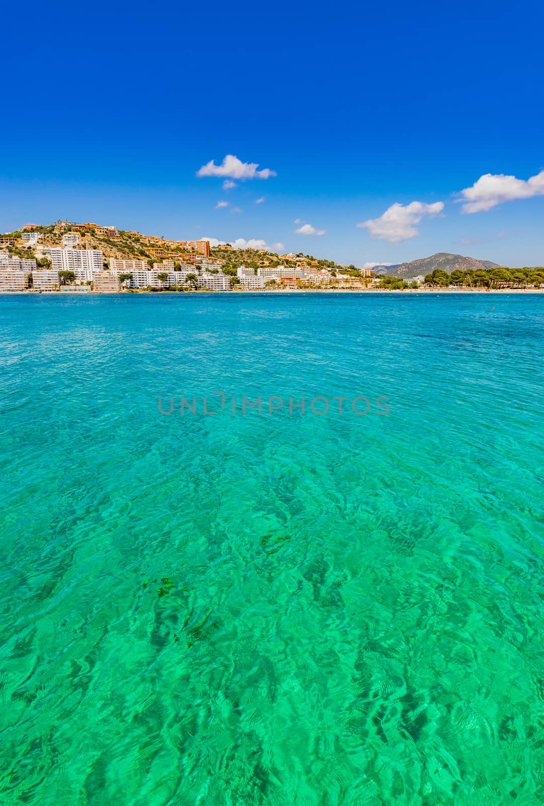 Mediterranean Sea Majorca island, idyllic coast view of Santa Ponca bay, Spain Balearic Islands