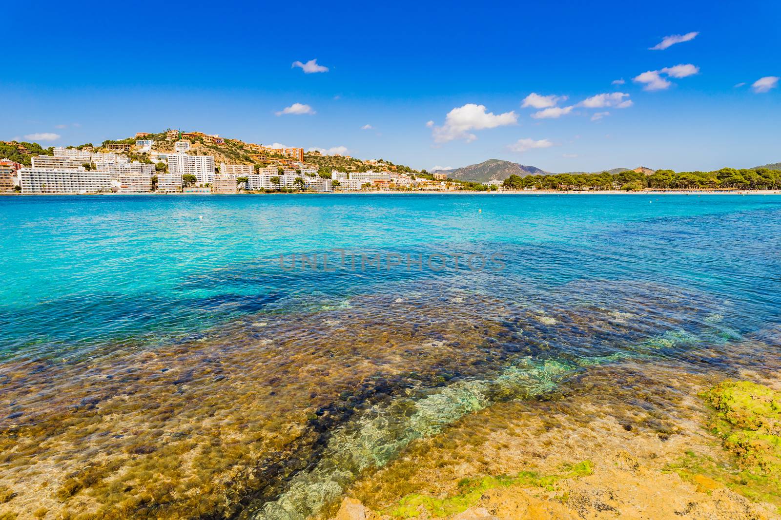 Seaside coast at Santa Ponca beach, Mallorca island, Spain Mediterranean Sea