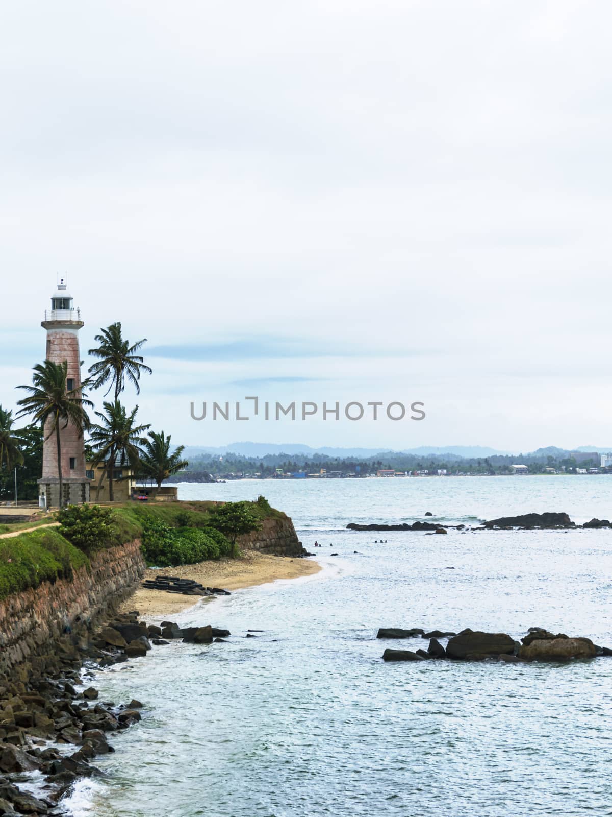 Sri Lanka: Looking along the coast to the light house at Galle
