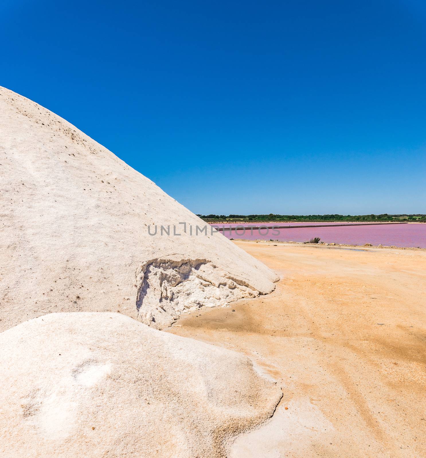 Salines saltworks with salt heap and salt basin