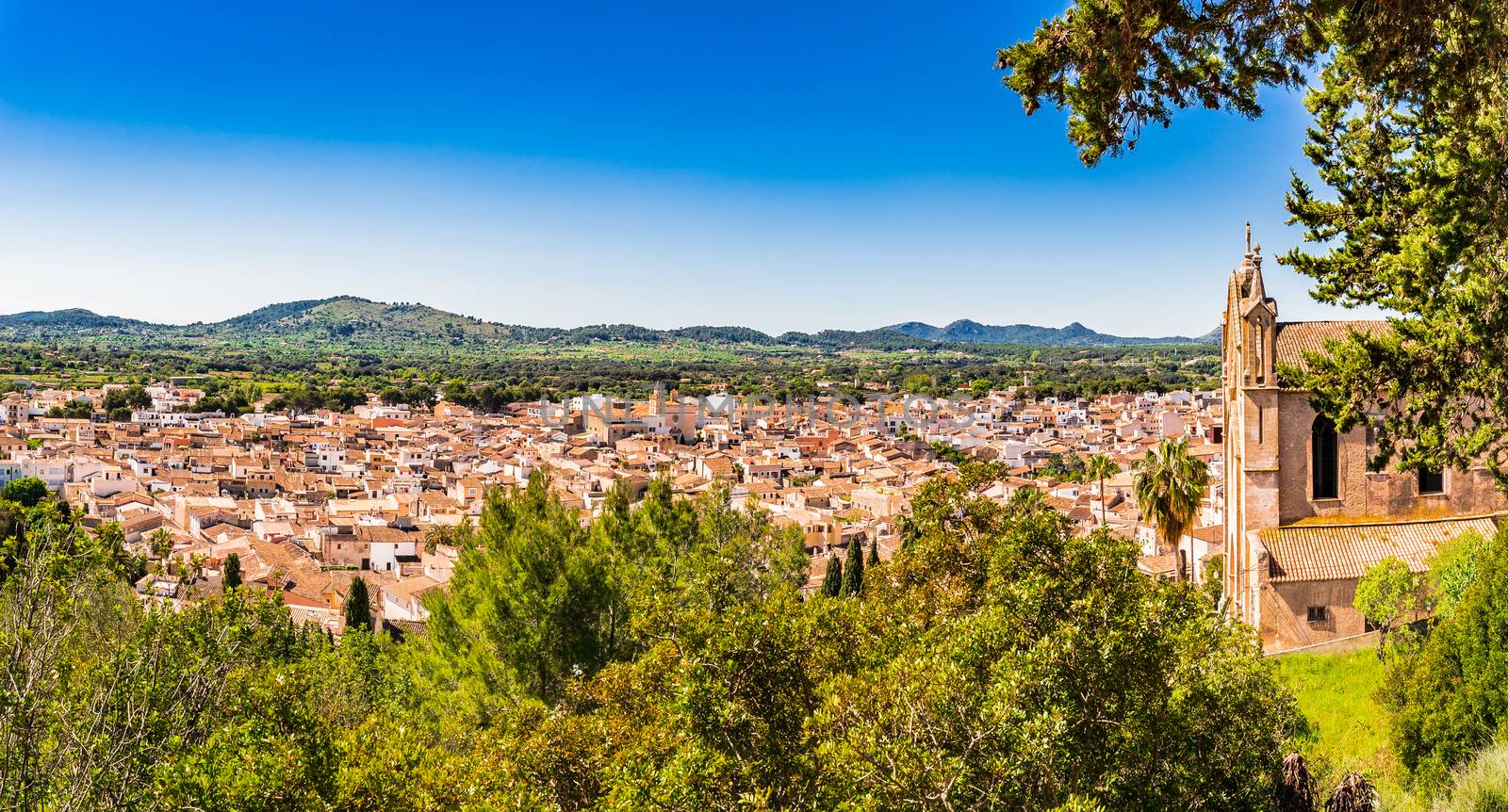Beautiful panoramic view of the old mediterranean town of Arta on Majorca island, Spain 