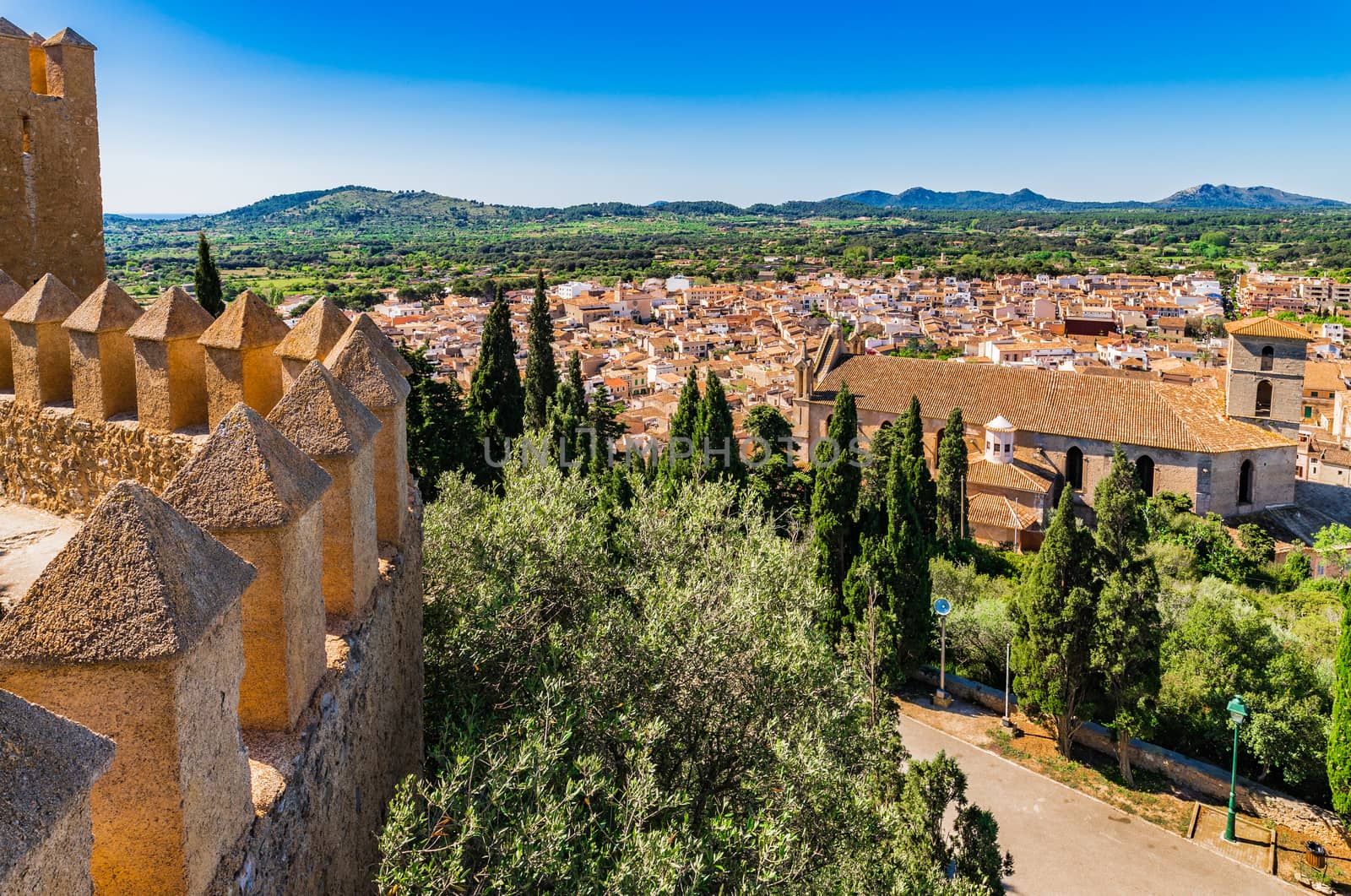 Beautiful view of the old mediterranean town of Arta on Mallorca island, Spain
