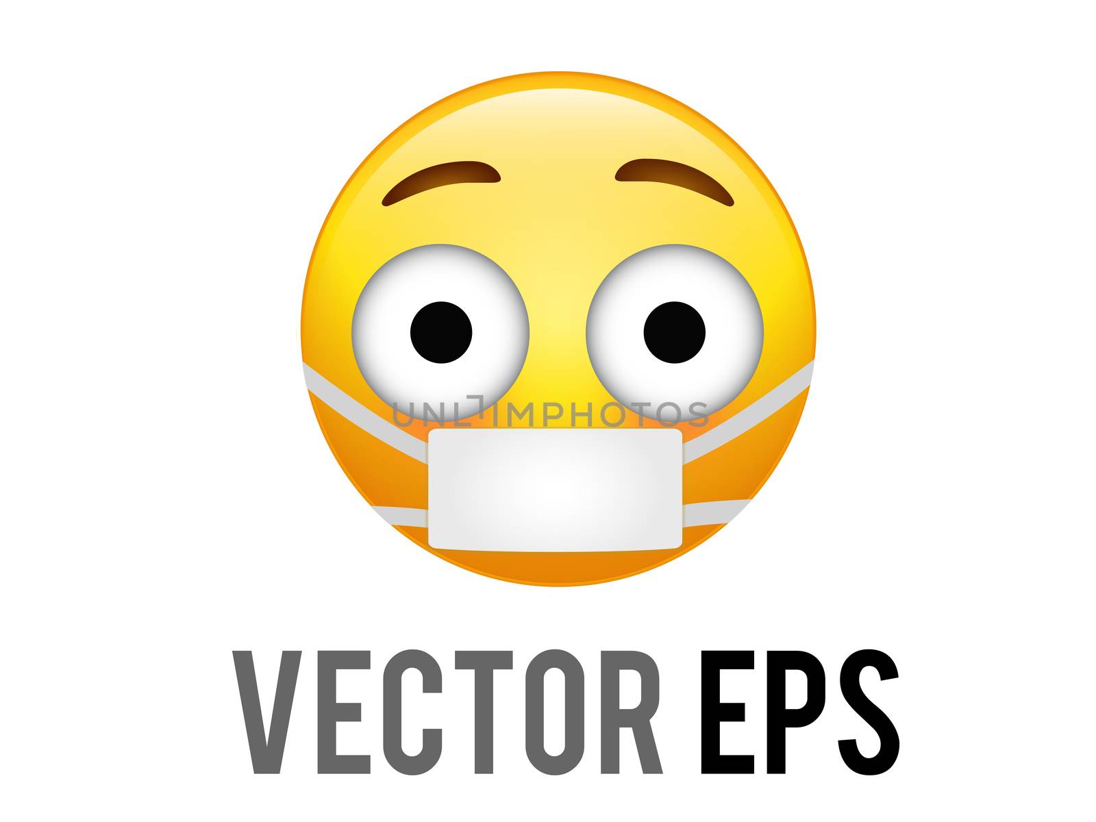 The isolated vector yellow embarrassed face icon with flushed red cheeks and mask