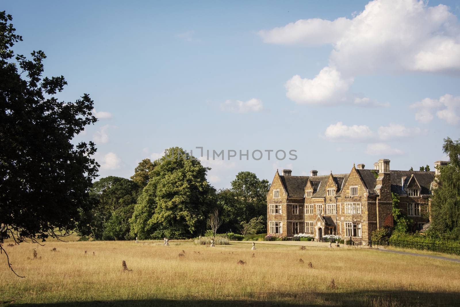 UK, Launde Abbey, Leicestershire - July 2018: Once home to the Cromwell Family and now a christian retreat Launde Abbey was founded 1119 by Richard Basset, a royal official of Henry I. Front view.