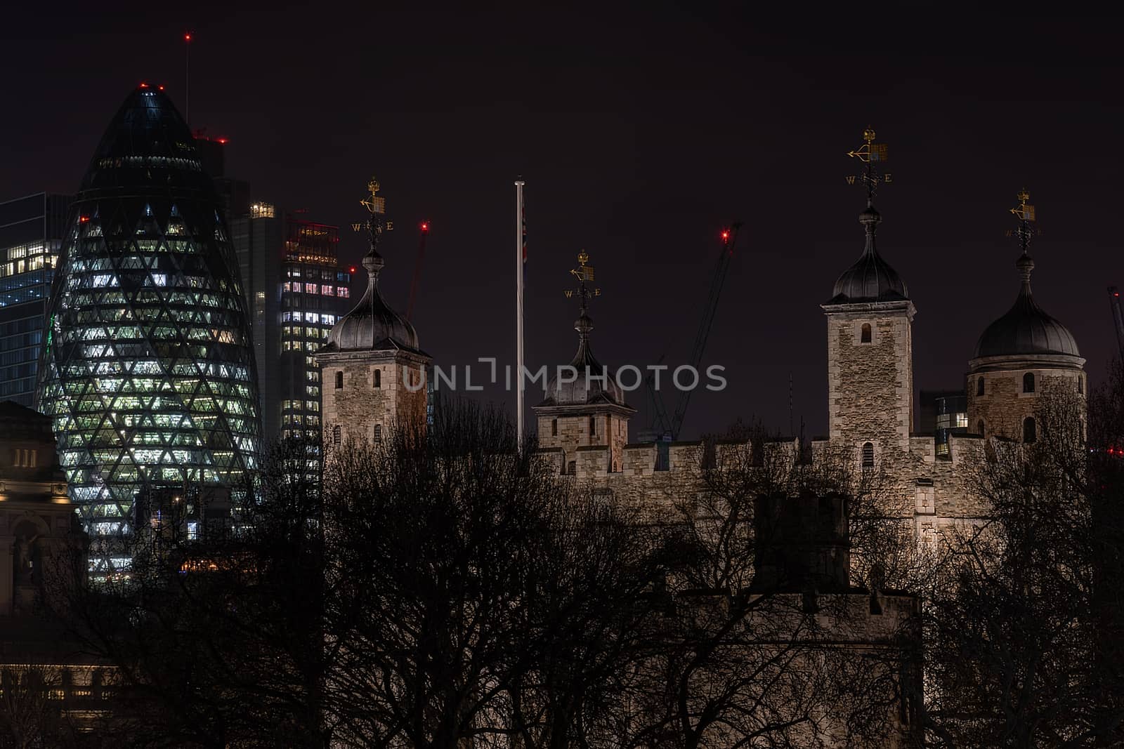 London, UK - Jan 2020:The old tower and the New, Tower of London and The Gherkin
