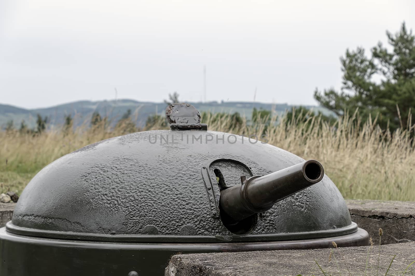 France, Alsace, June 2015:  Gun battery of 15 mm Howitzer cupolas at Fort de Mutzig, Fortress of Kaiser Willheim II
