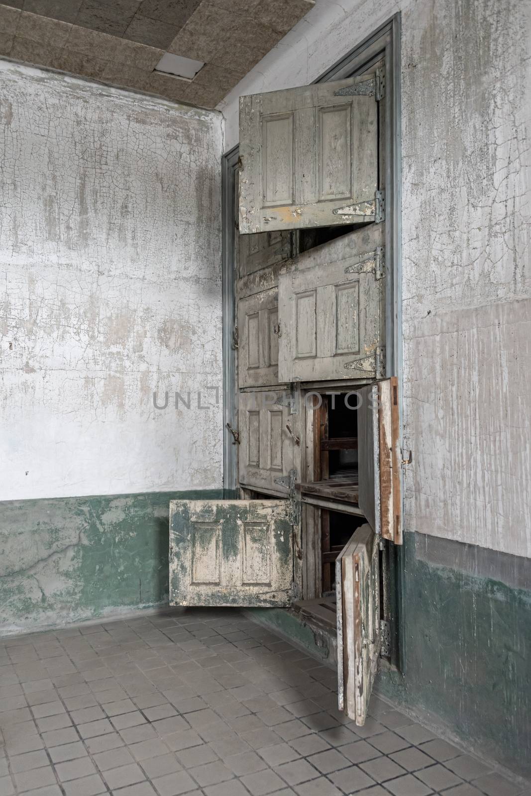 USA, New York, Ellis Island - May 2019: The Morgue in the hospital at Ellis Island