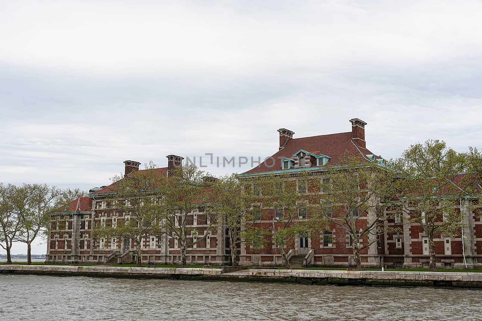 USA, New York, Ellis Island - May 2019: Ellis Island Visitor Centre and Museum - Hospital site under restoration