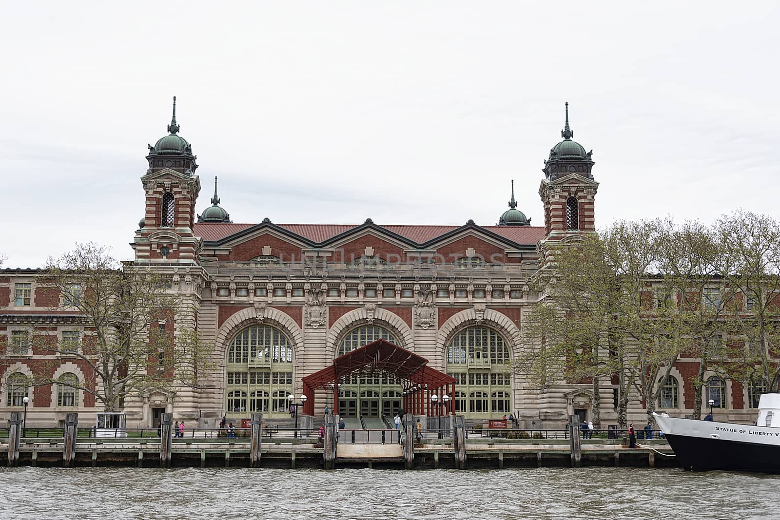 USA, New York, Ellis Island - May 2019: Arriving at Ellis Island Visitor Centre and Museum