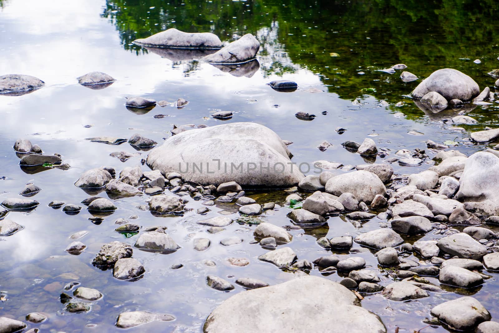 Horizontal background of pebbles and river edge by paddythegolfer