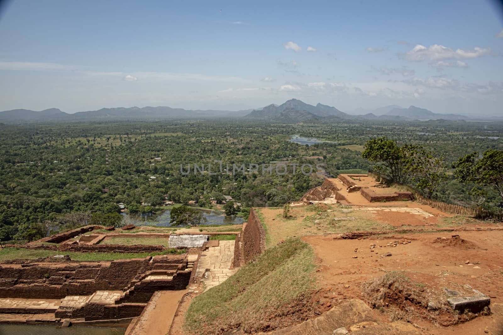 Sri lanka, Sigyriya - Sept 2015: vista of  mountains, lakes and jungle  from the top if the Lion Rock