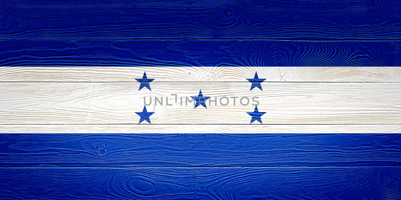 Honduras flag painted on old wood plank background. Brushed wooden board texture. Wooden texture background flag of Honduras