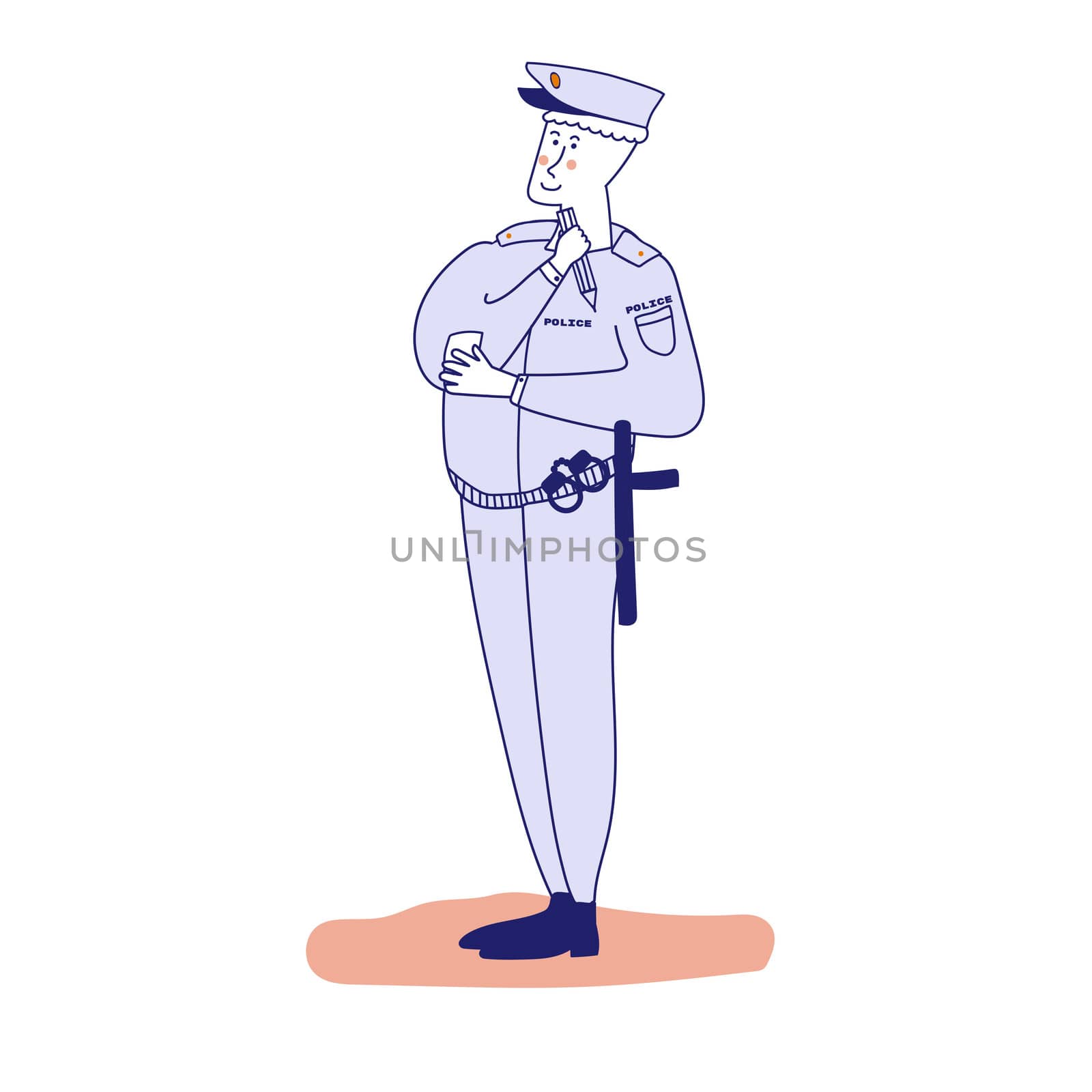 Cute police officer cartoon blue lines. illustration, blue line, in cartoon style. by zaryov