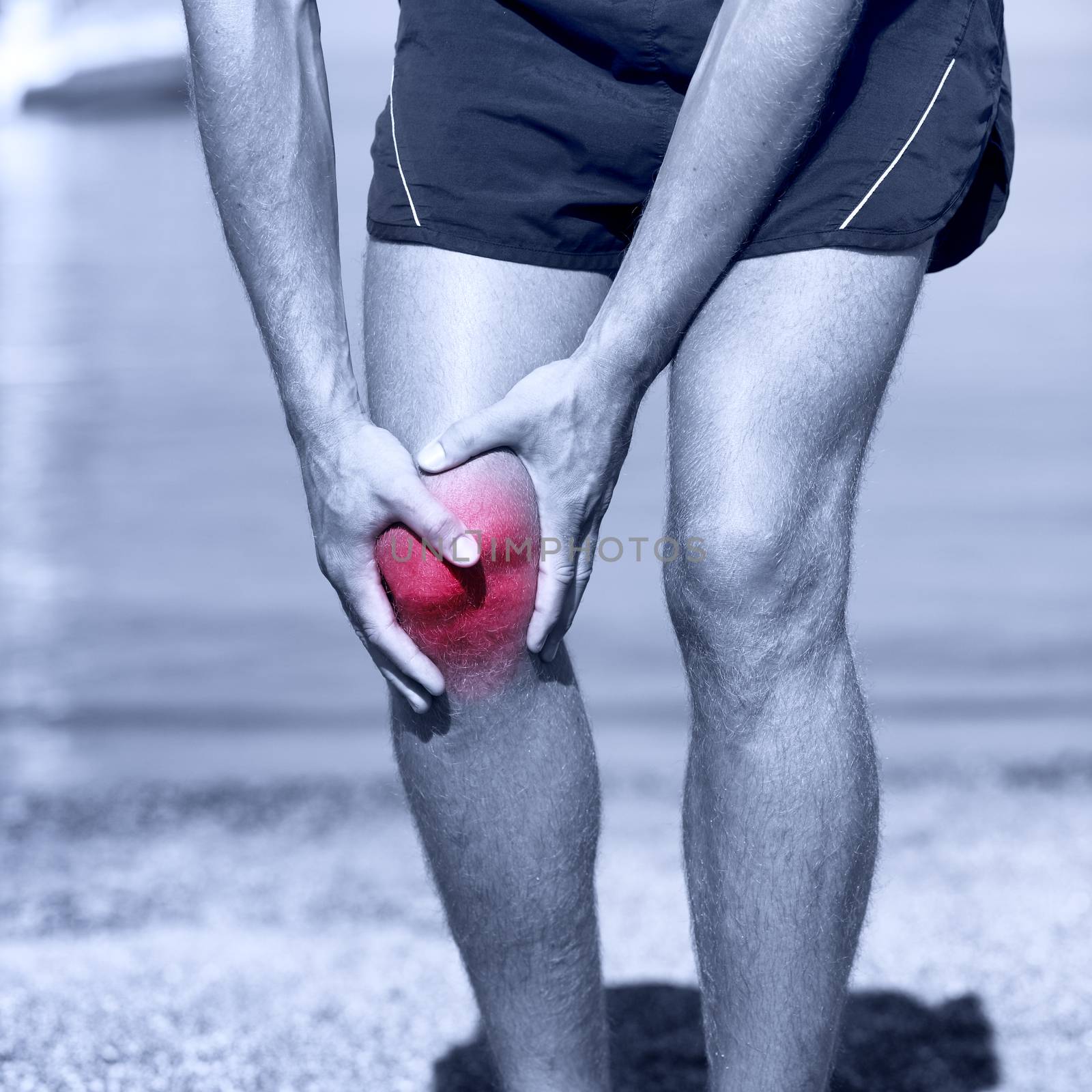 Knee Injury - sports running knee injuries on man by Maridav