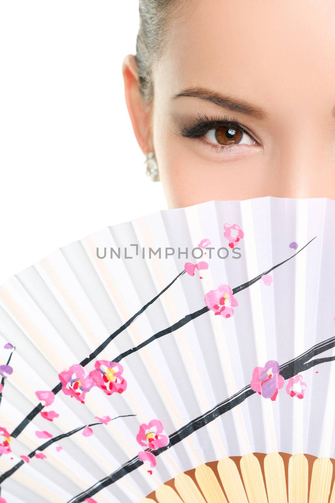 Asian chinese woman seductive eyes with paper fan by Maridav