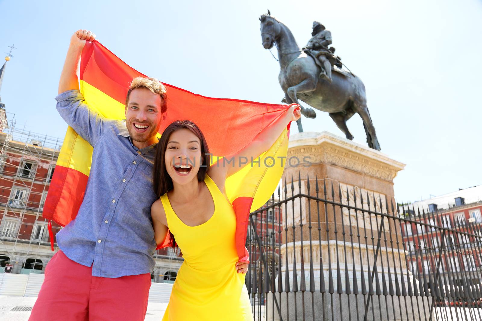 Madrid people showing Spain flag on Plaza Mayor by Maridav