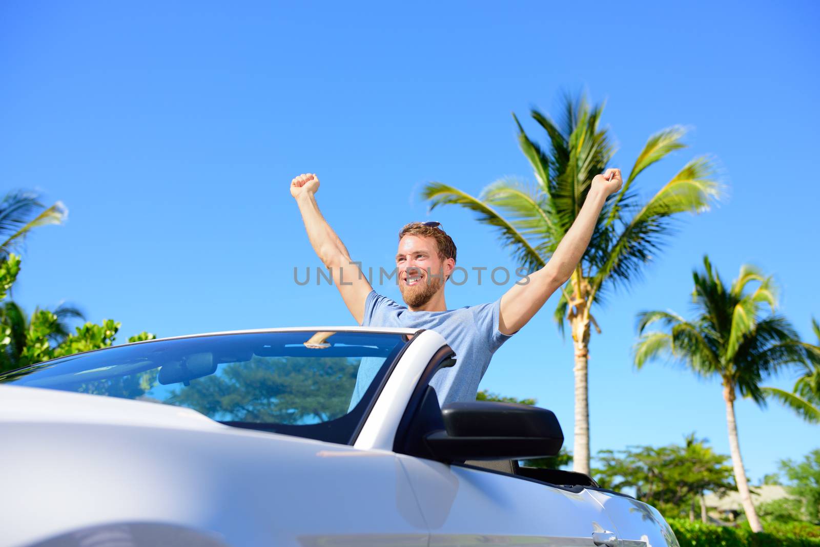 Road trip travel - free man driving car in freedom by Maridav