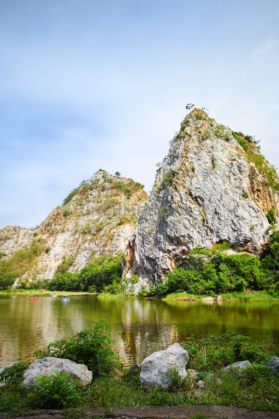 Beautiful stone mountain "Khao Ngu Stone Park" in Ratchaburi, Thailand.