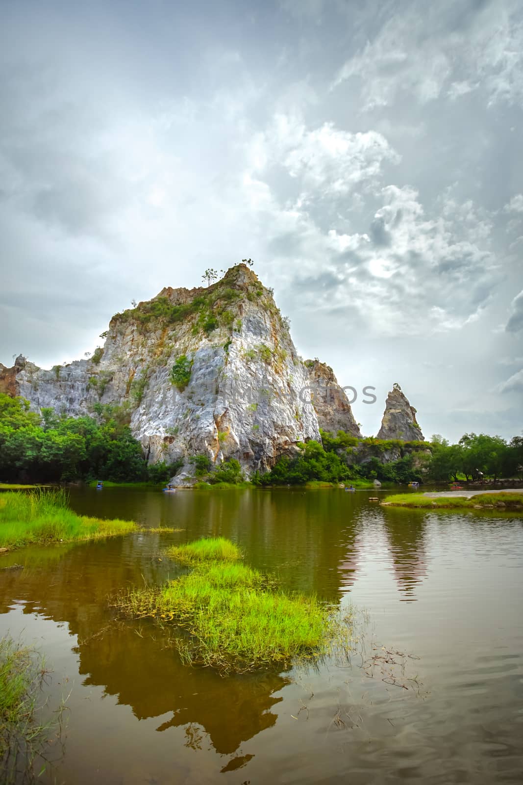 Beautiful stone mountain "Khao Ngu Stone Park" in Ratchaburi, Thailand.